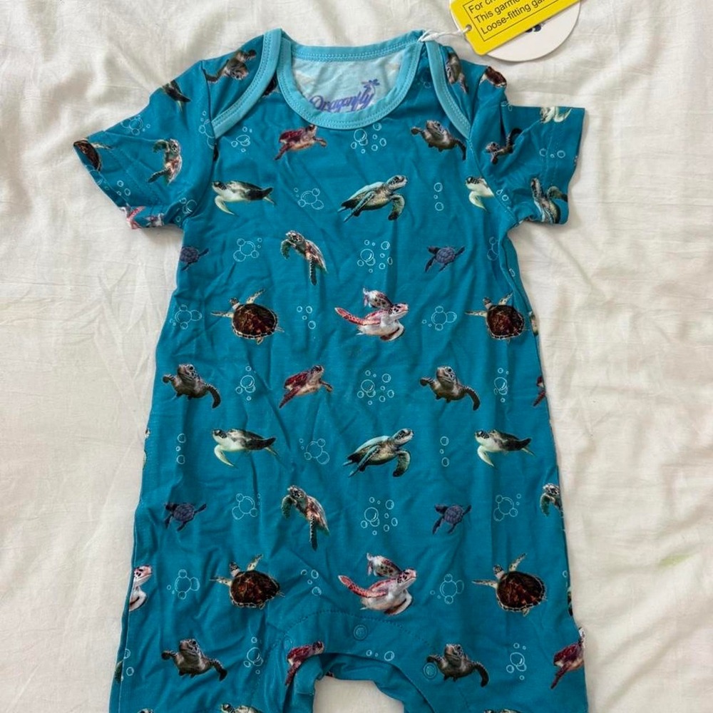 Dragonfly Dreams baby romper with turtles and bubbles, size 0-3 months